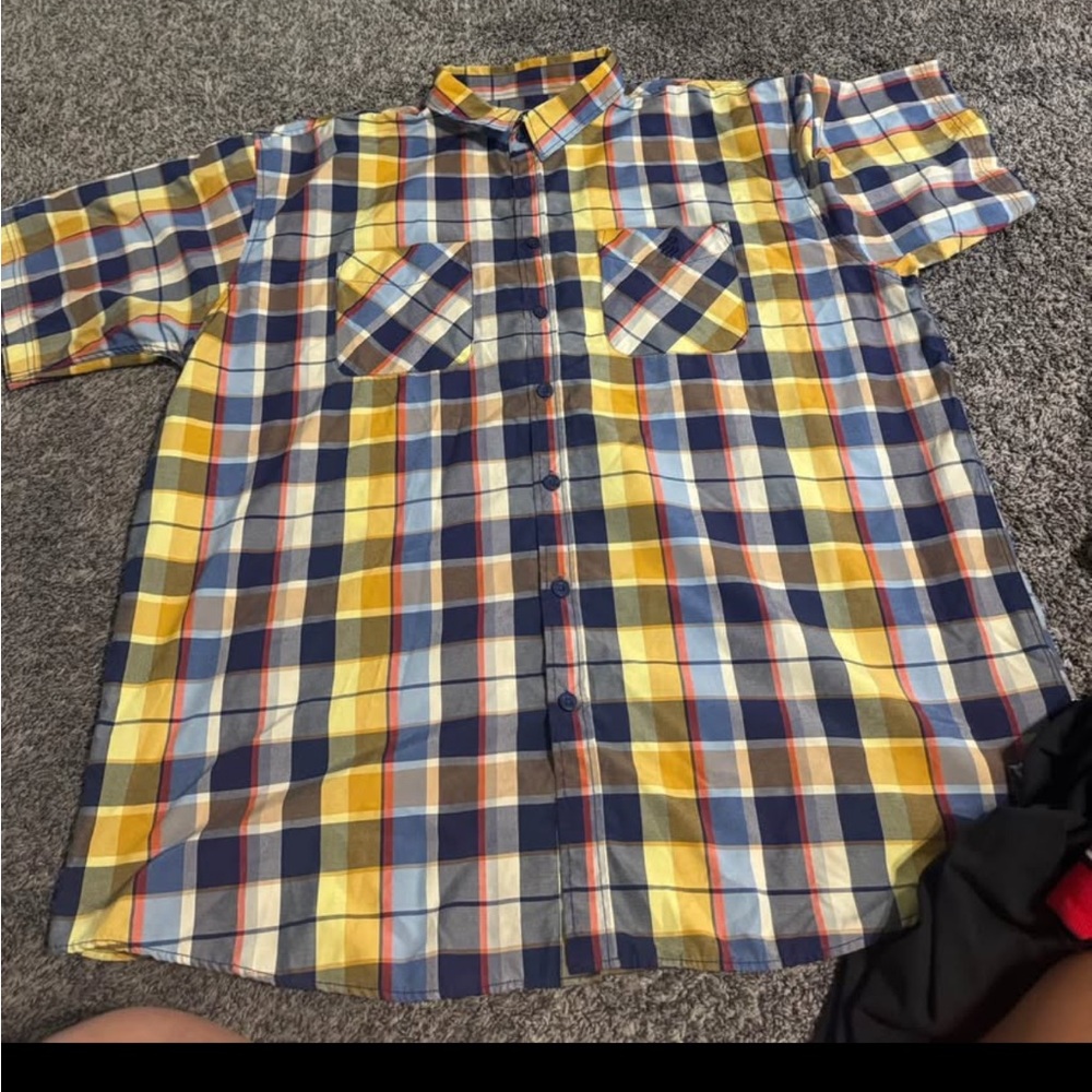 Rocawear Yellow and Blue Plaid Button Down Shirt